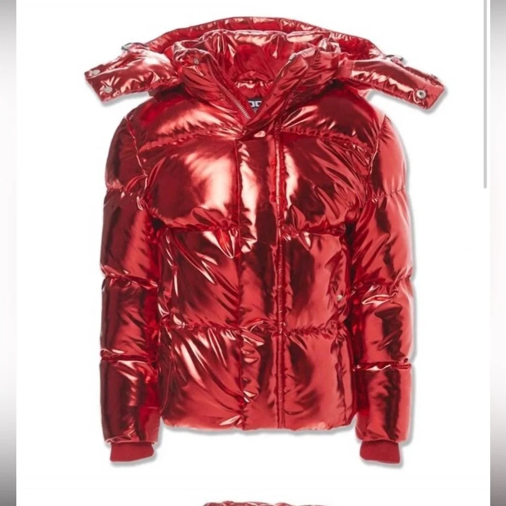 JORDAN CRAIG boy's youth metallic holographic hooded bubble jacket red 6 read - Picture 2 of 12